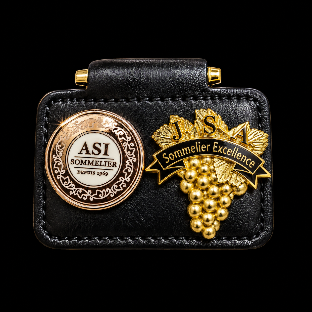 ASIおよびJ.S.A.ソムリエ資格のバッジ